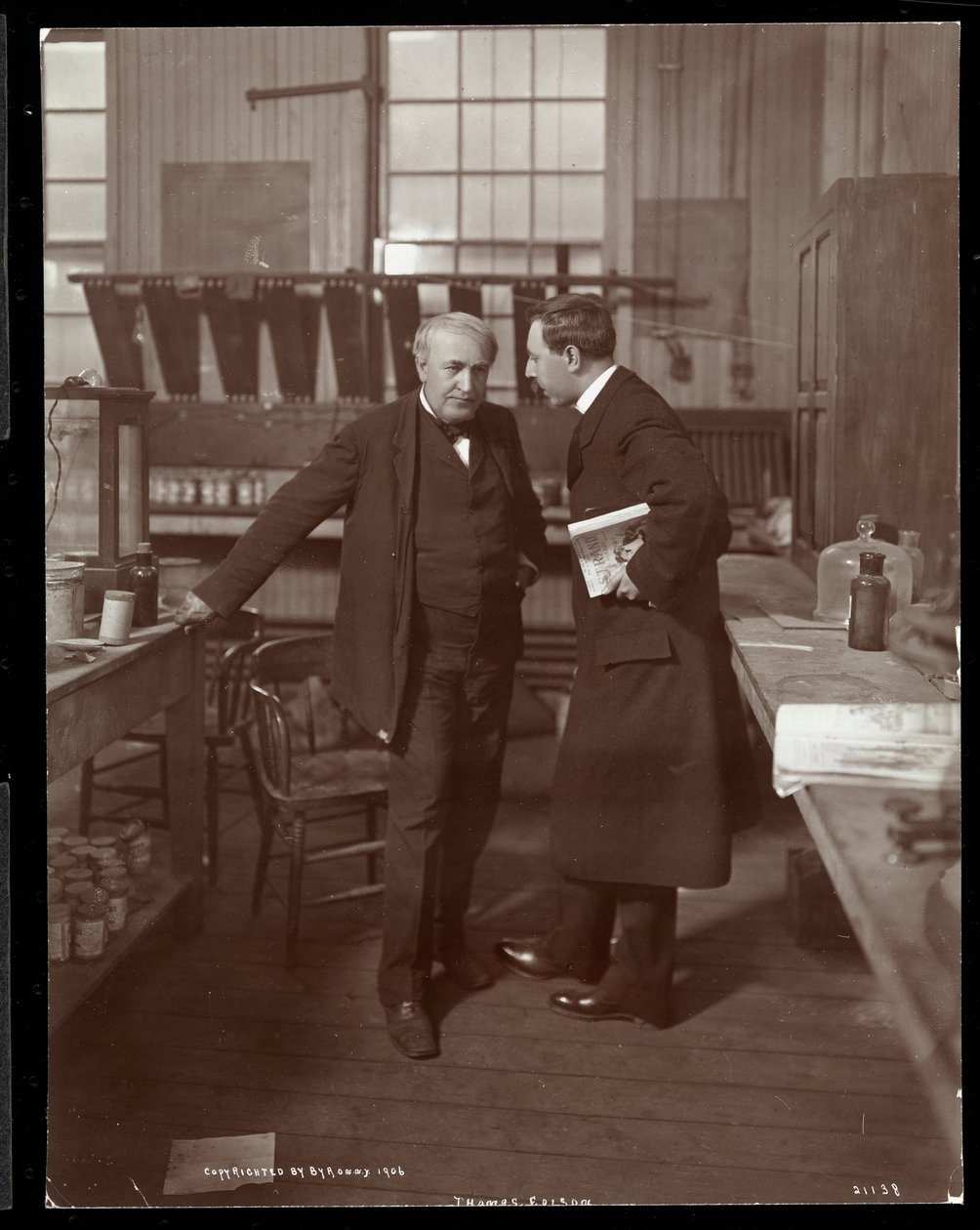 Thomas Edison and an Interviewer in His Laboratory by Byron Company
