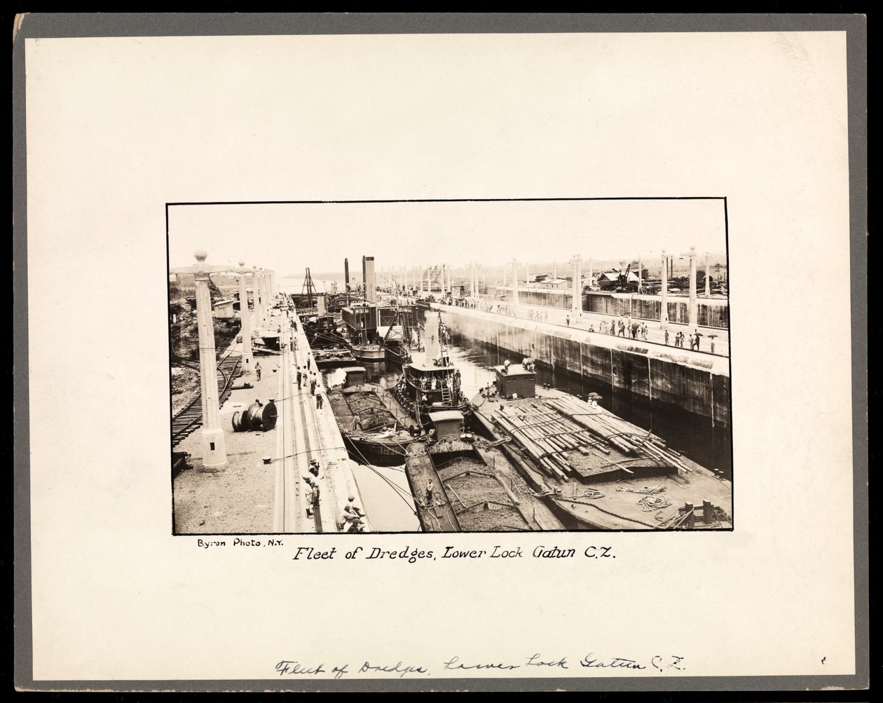 View of the Gatun Locks on the Panama Canal, during construction, 1912 or 1913 by Byron Company