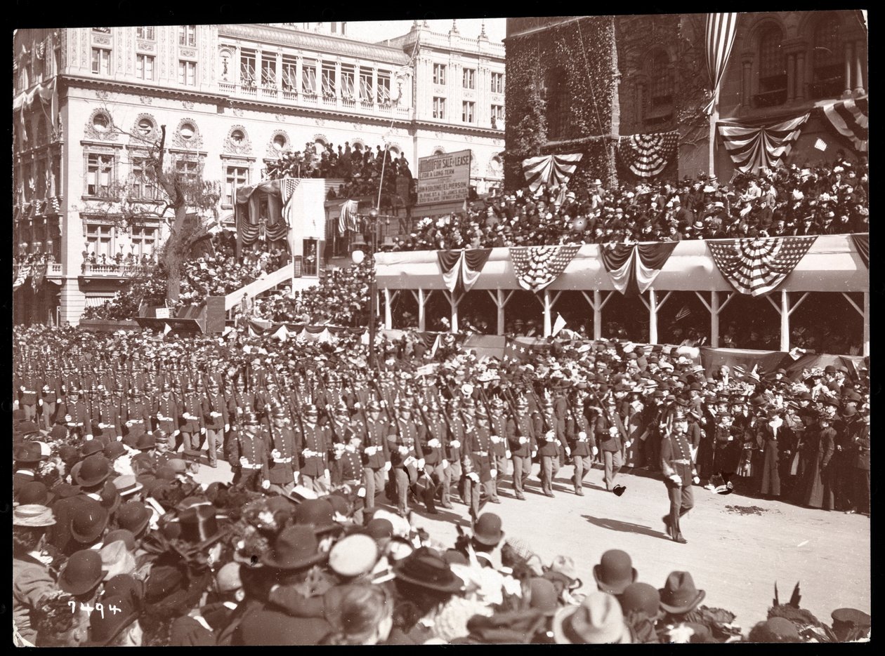 View of the Crowd and a Marching Military Group in the Dewey Parade on Fifth Avenue, New York by Byron Company