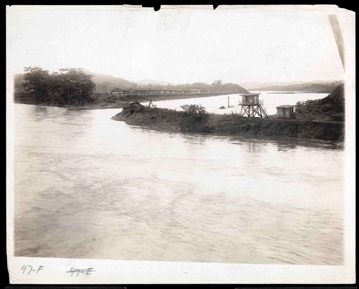 View of Waterway During the Construction of the Panama Canal with Prefabricated Workers