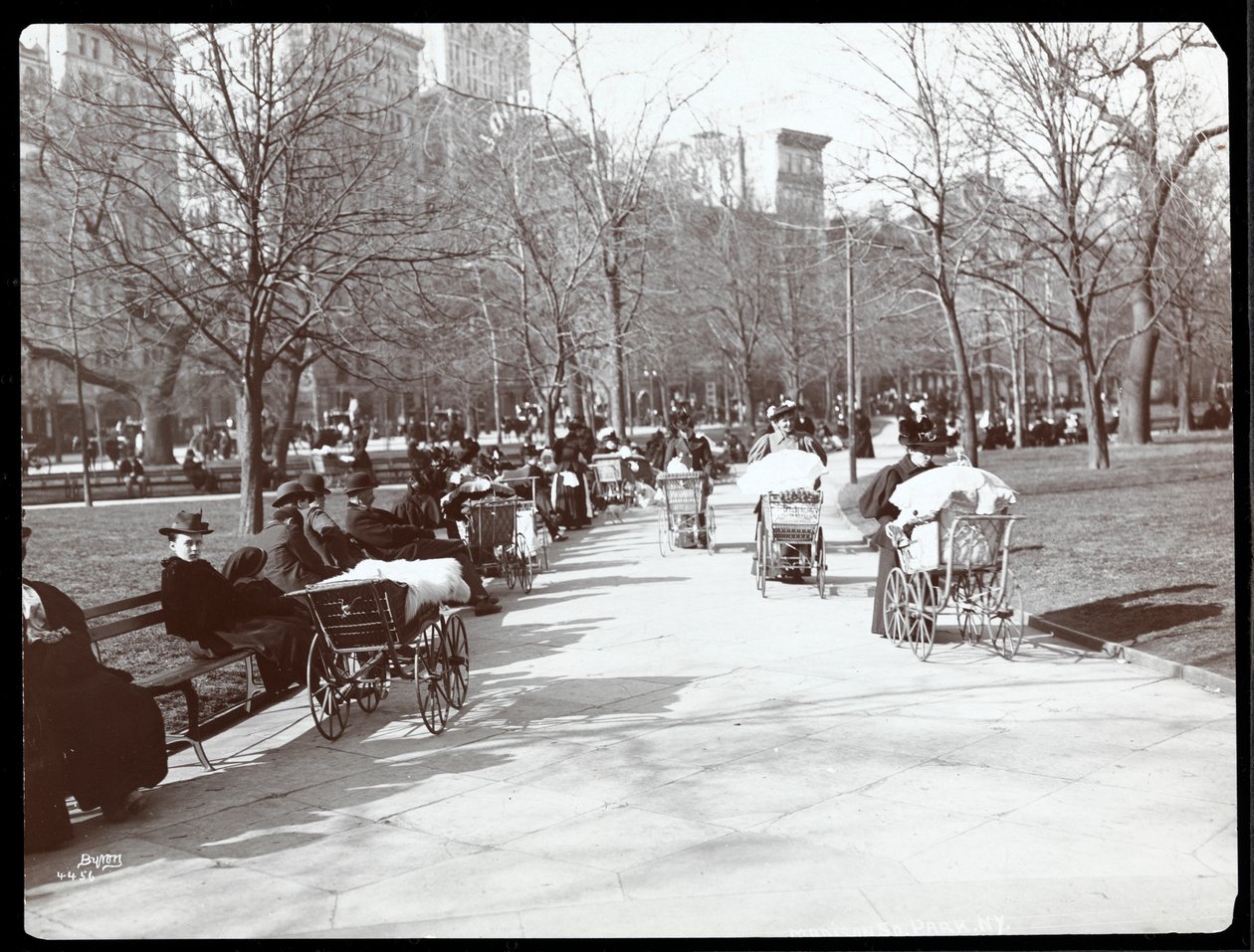 View of Women with Baby Carriages in Madison Square Park, New York, 1901 by Byron Company