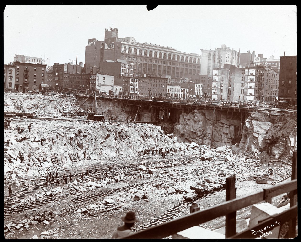 View of Workers in the Huge Excavation for Pennsylvania Station, New York by Byron Company
