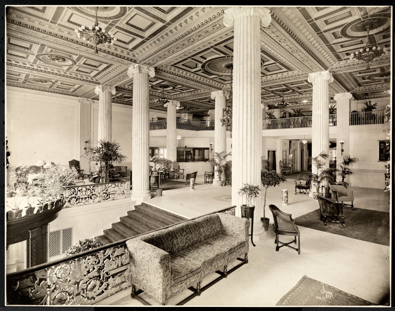 The entrance and lobby of the Robert Treat Hotel, Newark, New Jersey, 1916 by Byron Company