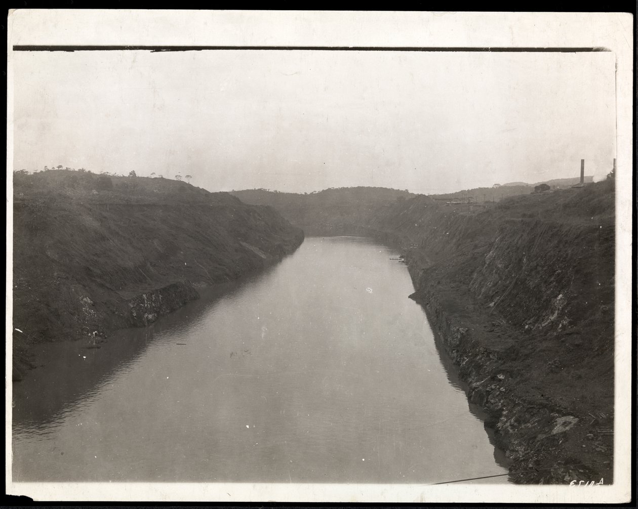 View of a freshly dug portion of the Panama Canal during construction by Byron Company