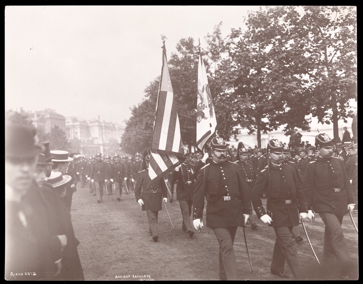 View of the Ancient Artillery of Boston marching in a parade in London, England by Byron Company