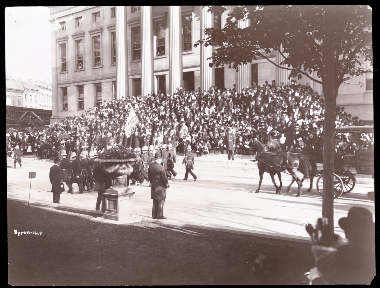 View of the crowd on the steps of Brooklyn Borough Hall during the Brooklyn Police Parade by Byron Company