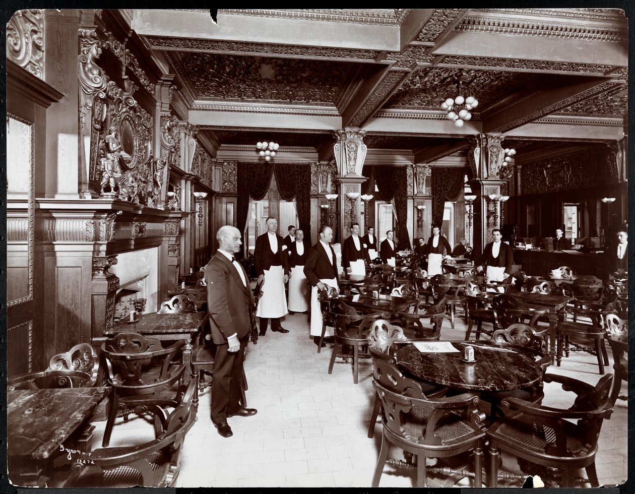 Waiters in a cafe at Hotel Delmonico, 1902 by Byron Company
