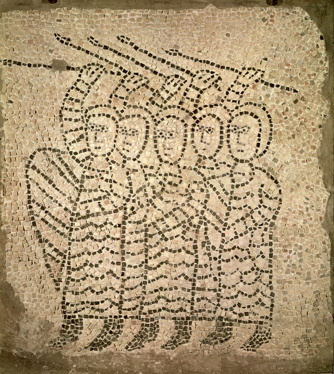 Pavement of St. John the Evangelist, five crusaders (detail) by Byzantine