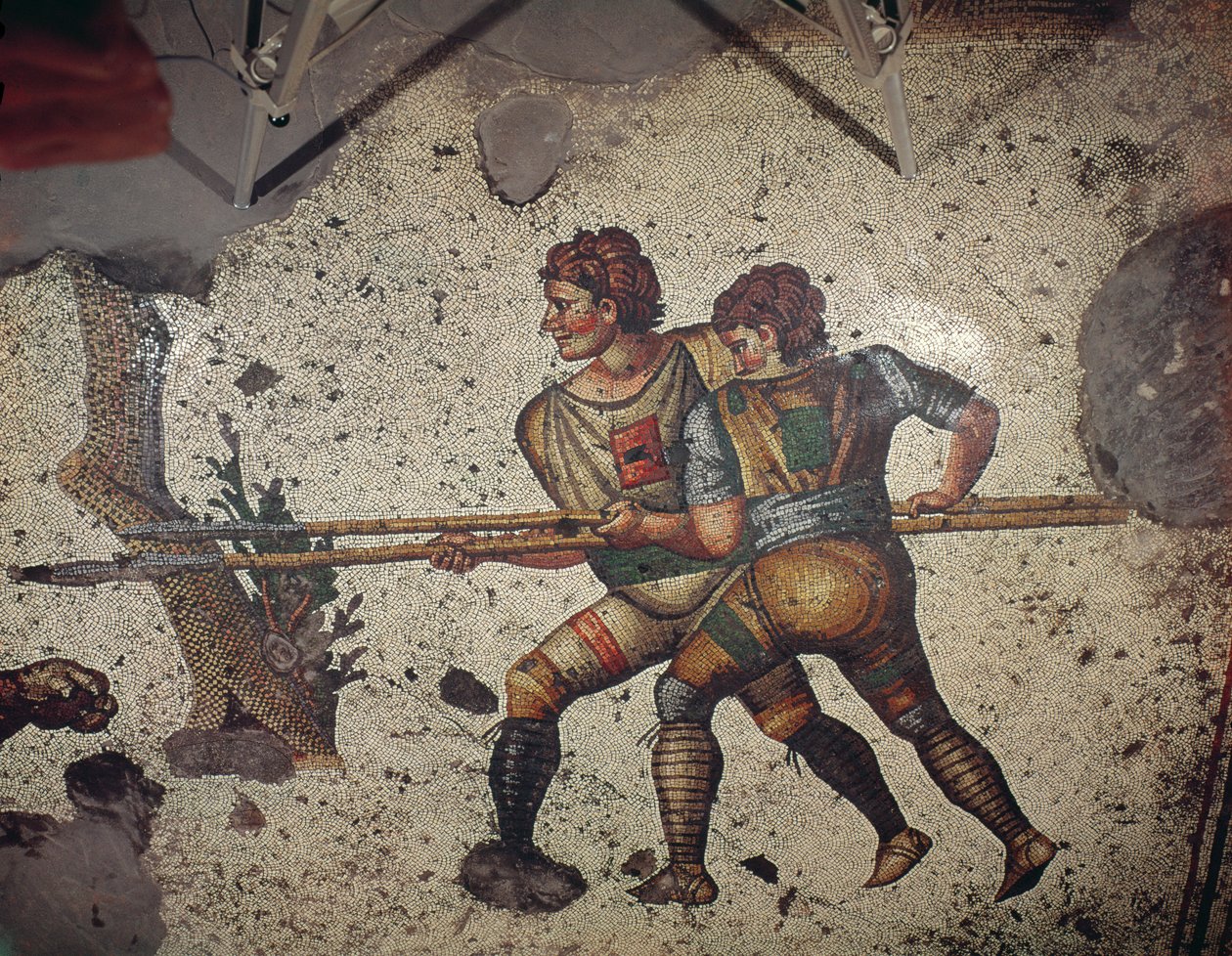 Two Men Fighting a Tiger, flooring from the Grand Imperial Palace, Constantinople, 5th-6th century by Byzantine
