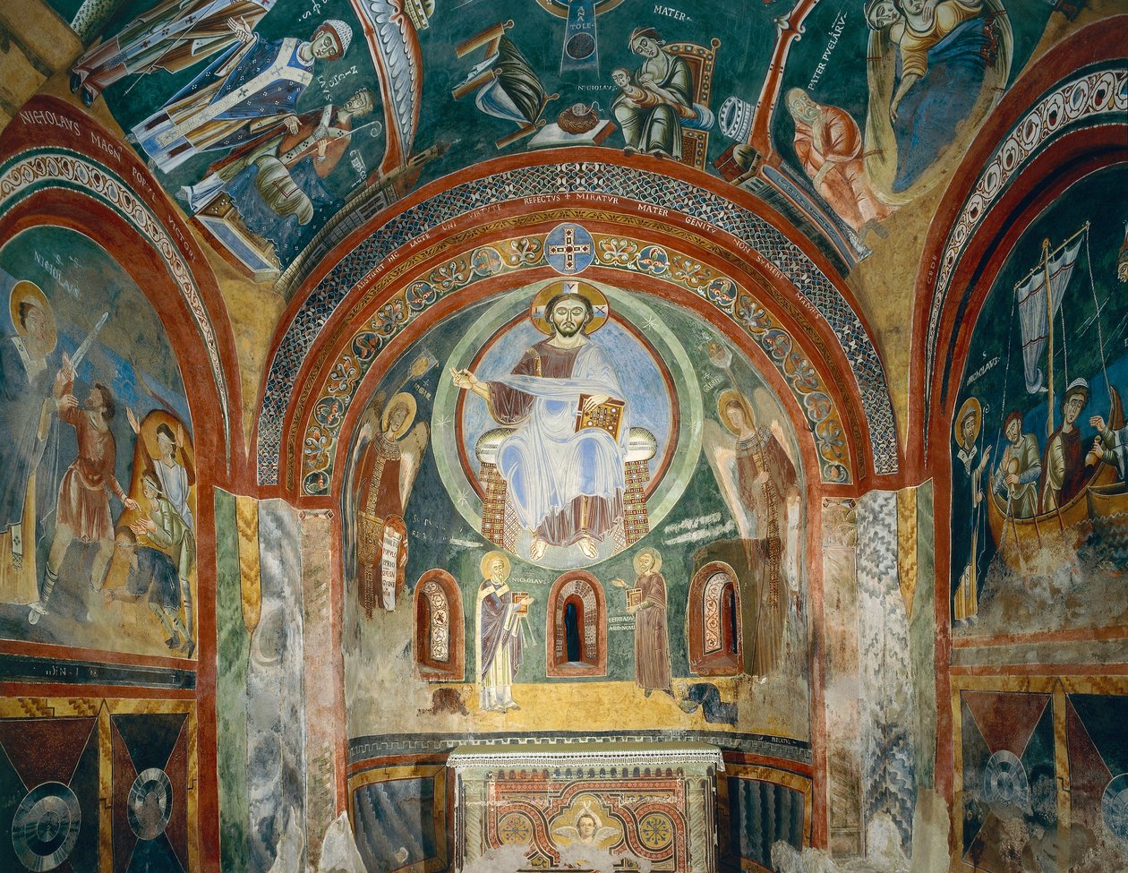 Chapel of Saint Eldrad and Saint Nicholas with Romanesque frescoes in Byzantine style, Late 11th century, Novalesa Abbey, Piedmont, Italy by Byzantine