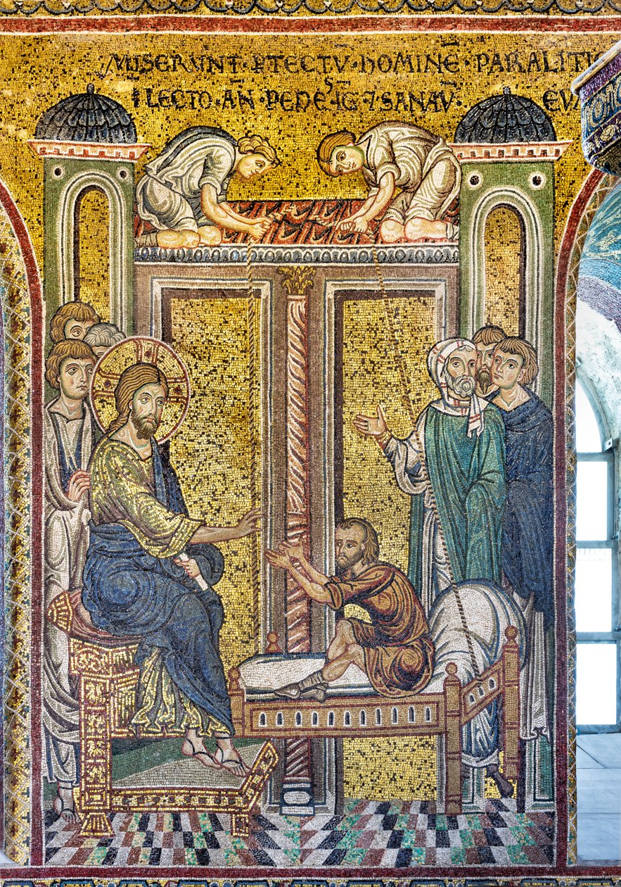 Jesus Healing the Paralytic, Byzantine Mosaic, Episodes from the Life of Christ, XII-XIII Centuries by Byzantine