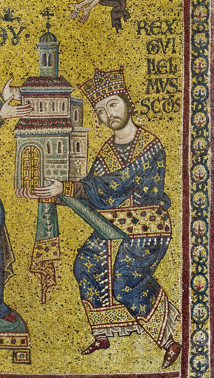 Byzantine mosaic depicting King William II offering the