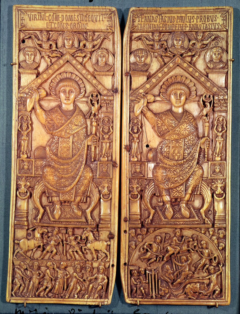 Consular Diptych of Anastasius (491-518) Carved in Constantinople, Theodosian Style, 517 AD by Byzantine School