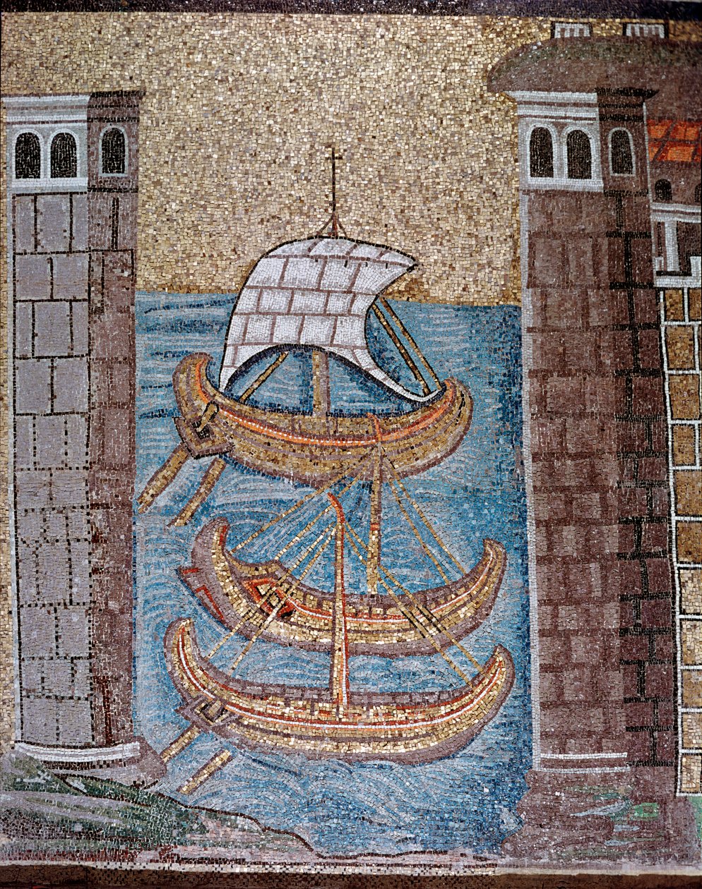 View of boats in the harbour of Classe (detail) by Byzantine School