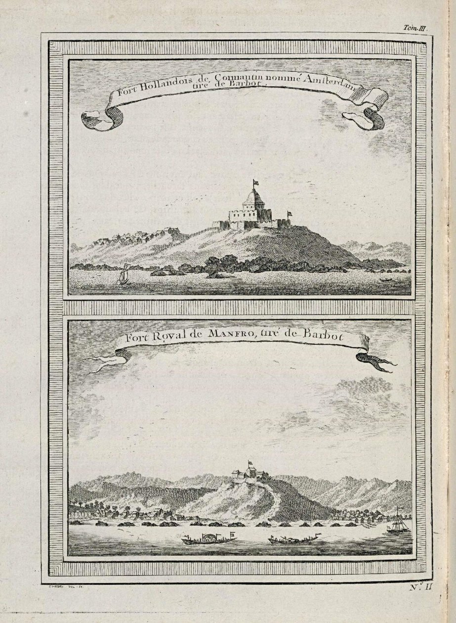 View of the Forts of Amsterdam on Cormantin and the Fort of Groot Frederiksborg in Princes Town by C. Hedel