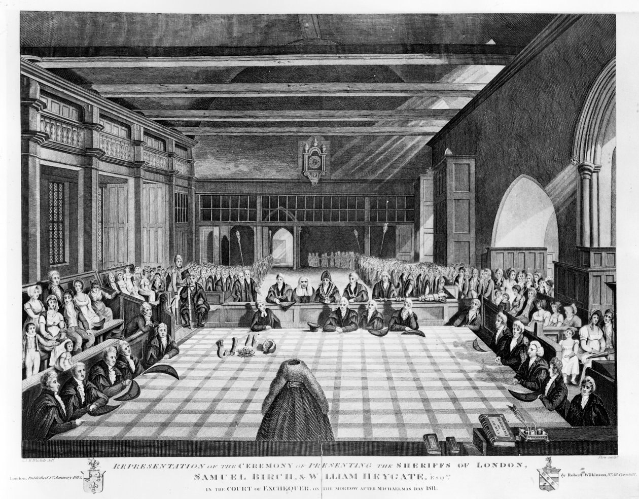 Representation of the Ceremony of Presenting the Sheriffs of London, Samuel Birch and William Heygate Esqs. in the Court of the Exchequer on the Morrow After Michaelmas Day 1811 by C. John Mayle Whichelo