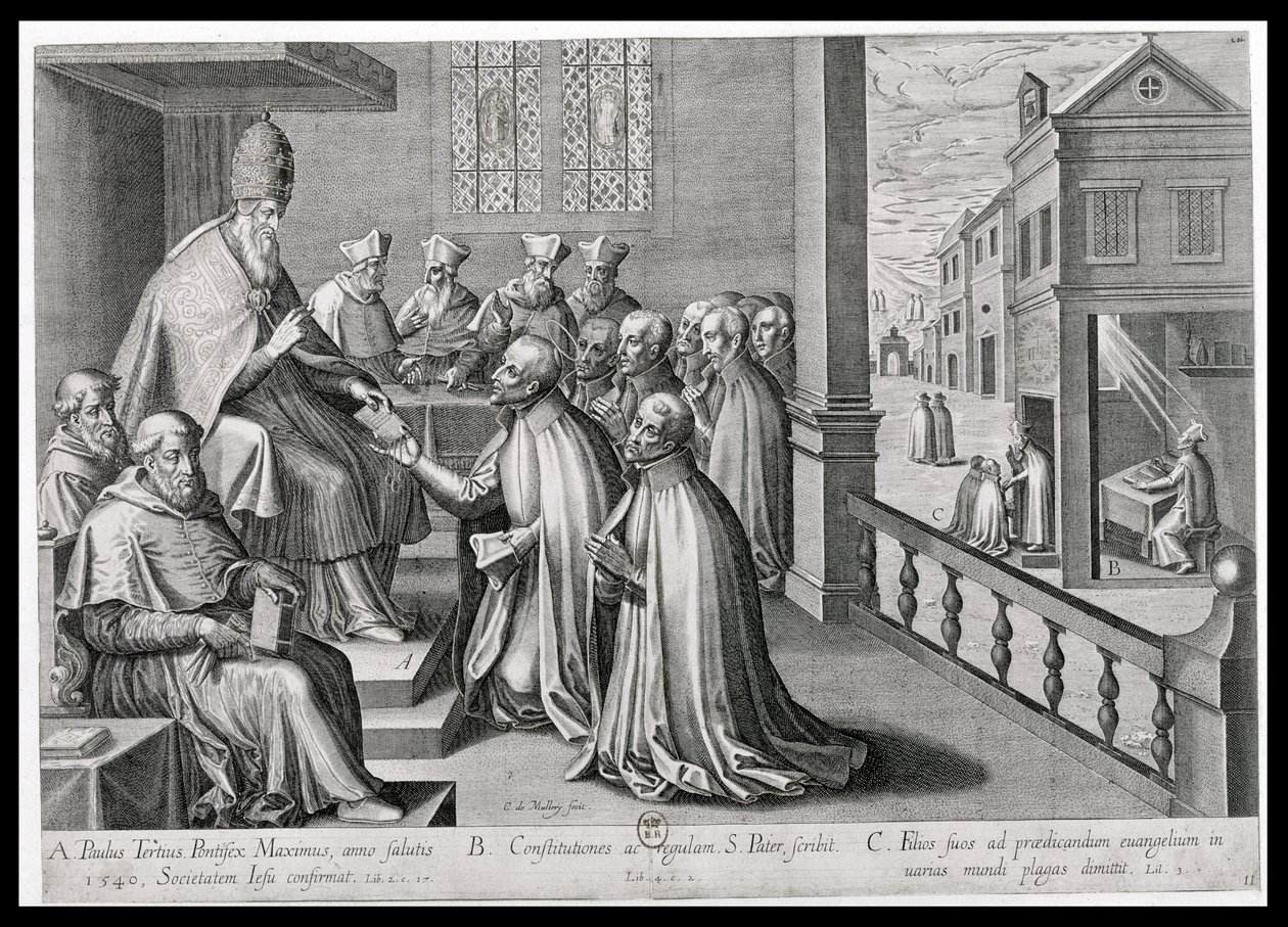 Pope Paul III (1468-1549) Receiving the Rule of the Society of Jesus, 1540 by C. Malloy