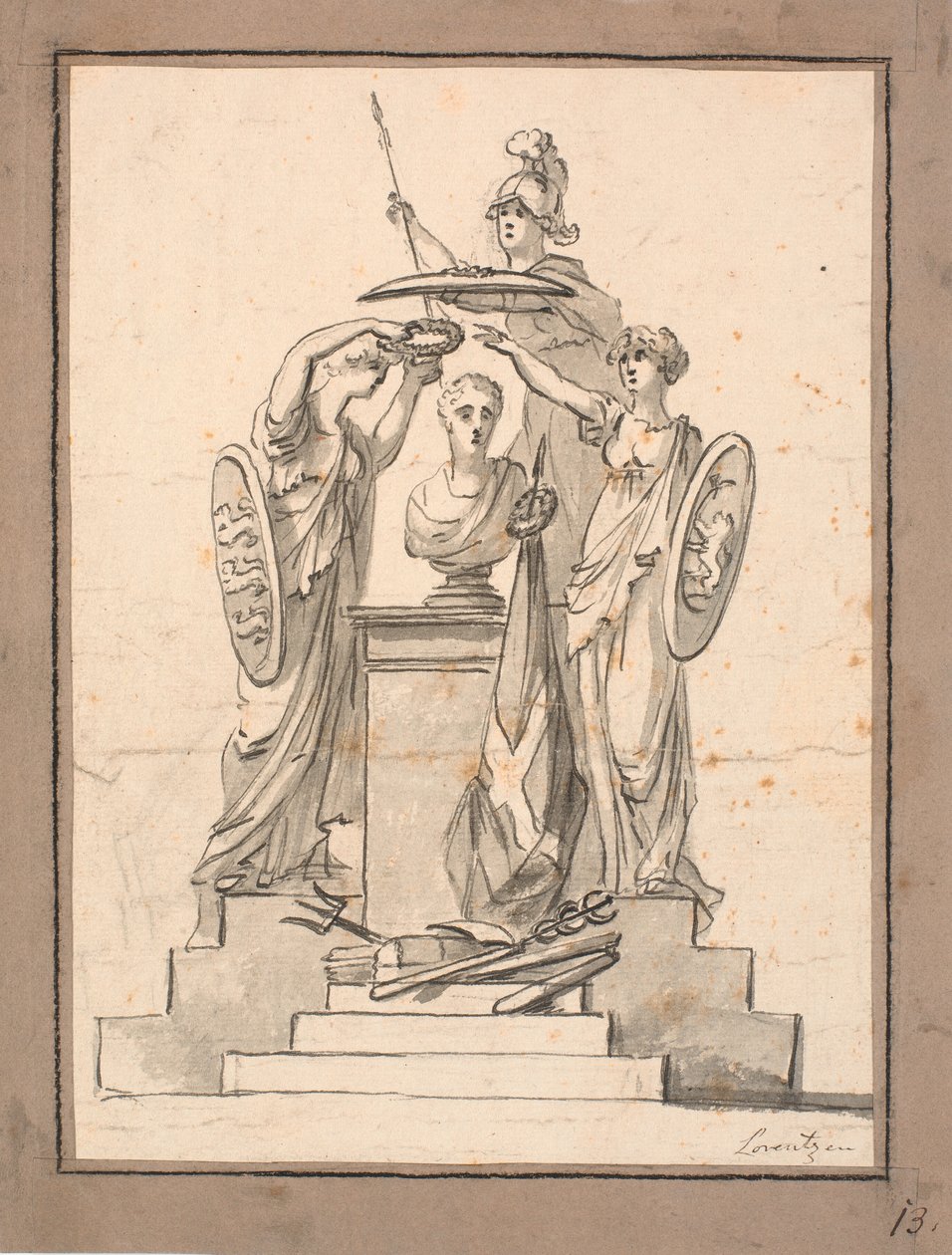 A Bust (Fr. VI?) Crowned by Three Women with Coats of Arms by C.A. Lorentzen