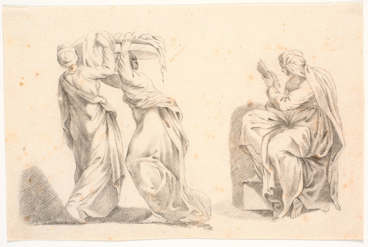 Two Women in Classical Garments Carrying a Basket and a Sibyl after Michelangelo by C.A. Lorentzen