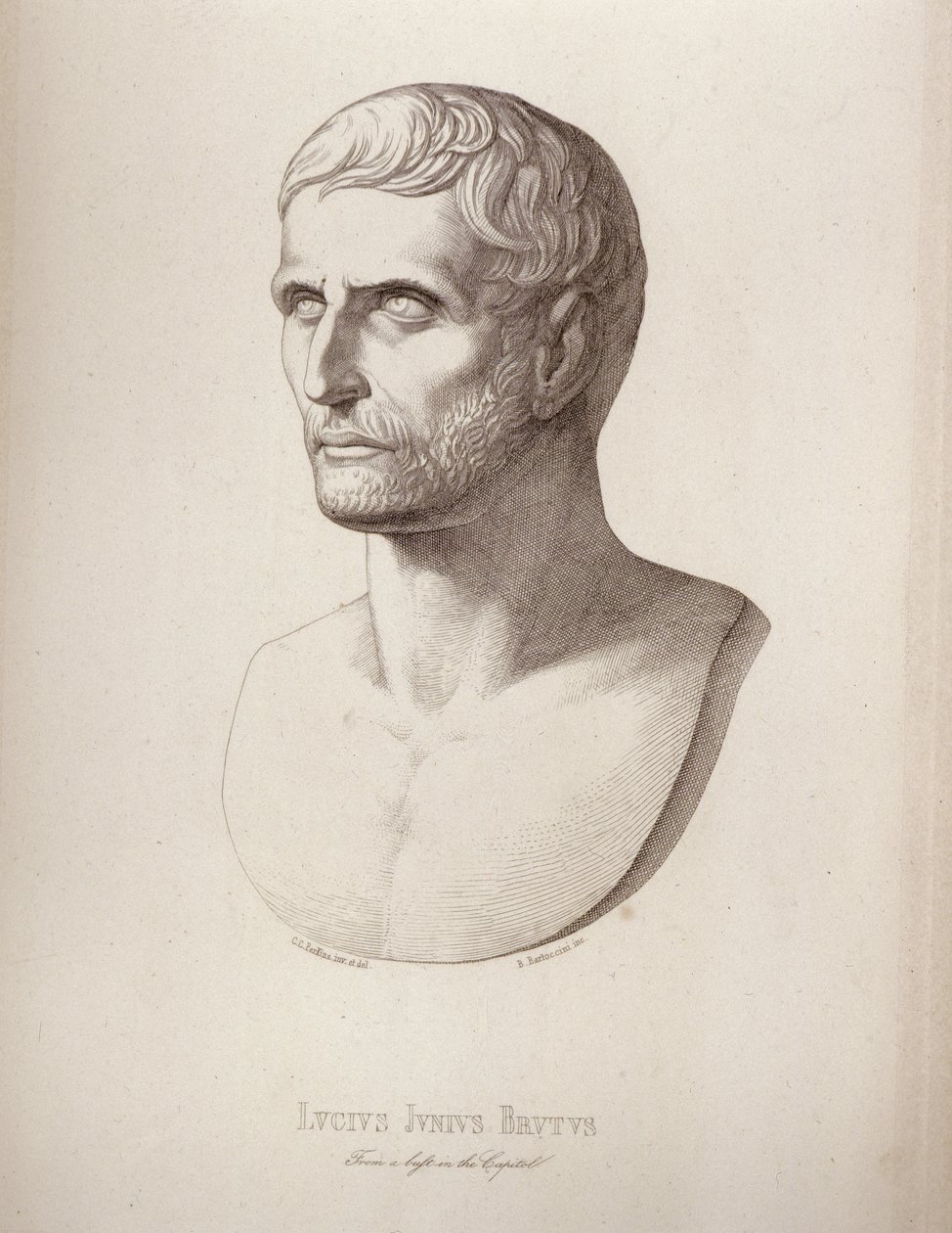 Portrait of Lucius Junius Brutus, engraved by B.Barloccini, 1849 by C.C Perkins