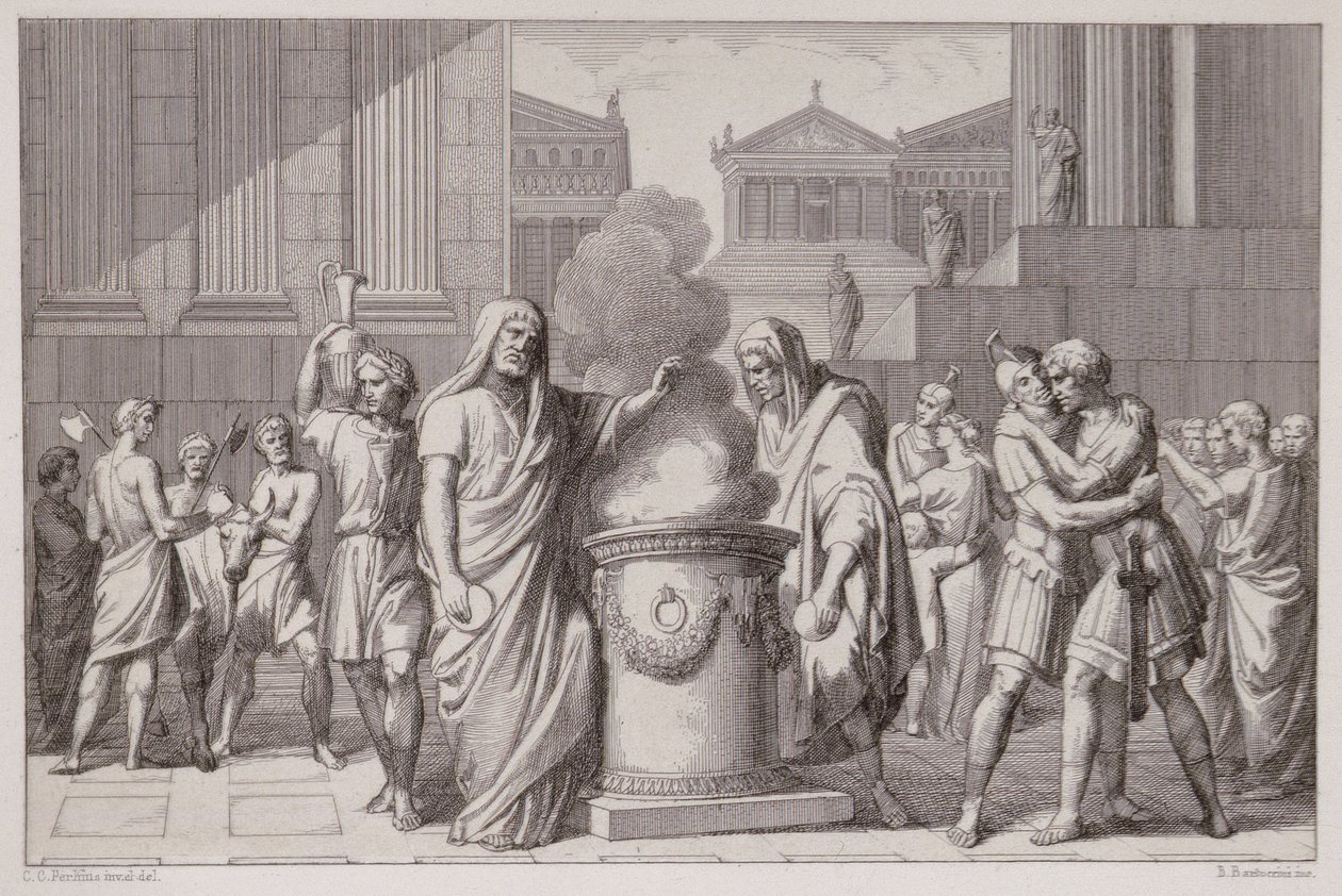 The Meeting of Camillus and Manlius After the Retreat of the Gauls, engraved by B.Barloccini, 1849 by C.C Perkins