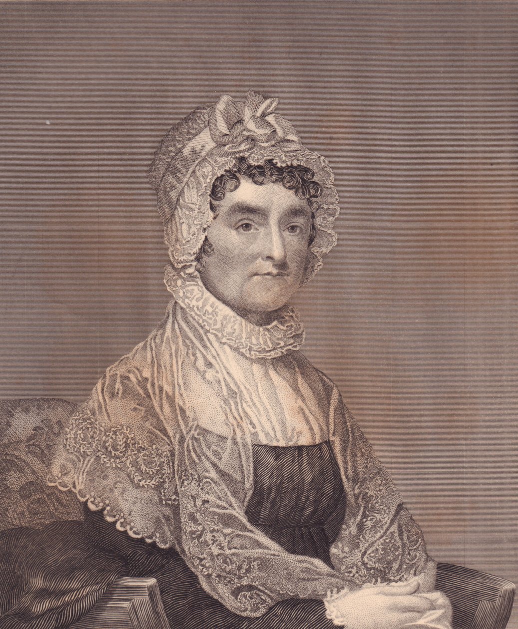 Portrait of Abigail Adams, wife of US President John Adams, engraving by G Stuart and F E Jones by J.B. and Brown J. Rowbotham