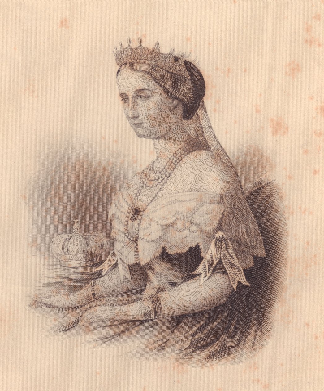 Portrait of Eugenia de Montijo de Guzman, Empress of French, wife of Napoleon III Bonaparte, engraving by W Wellstood, from ladies