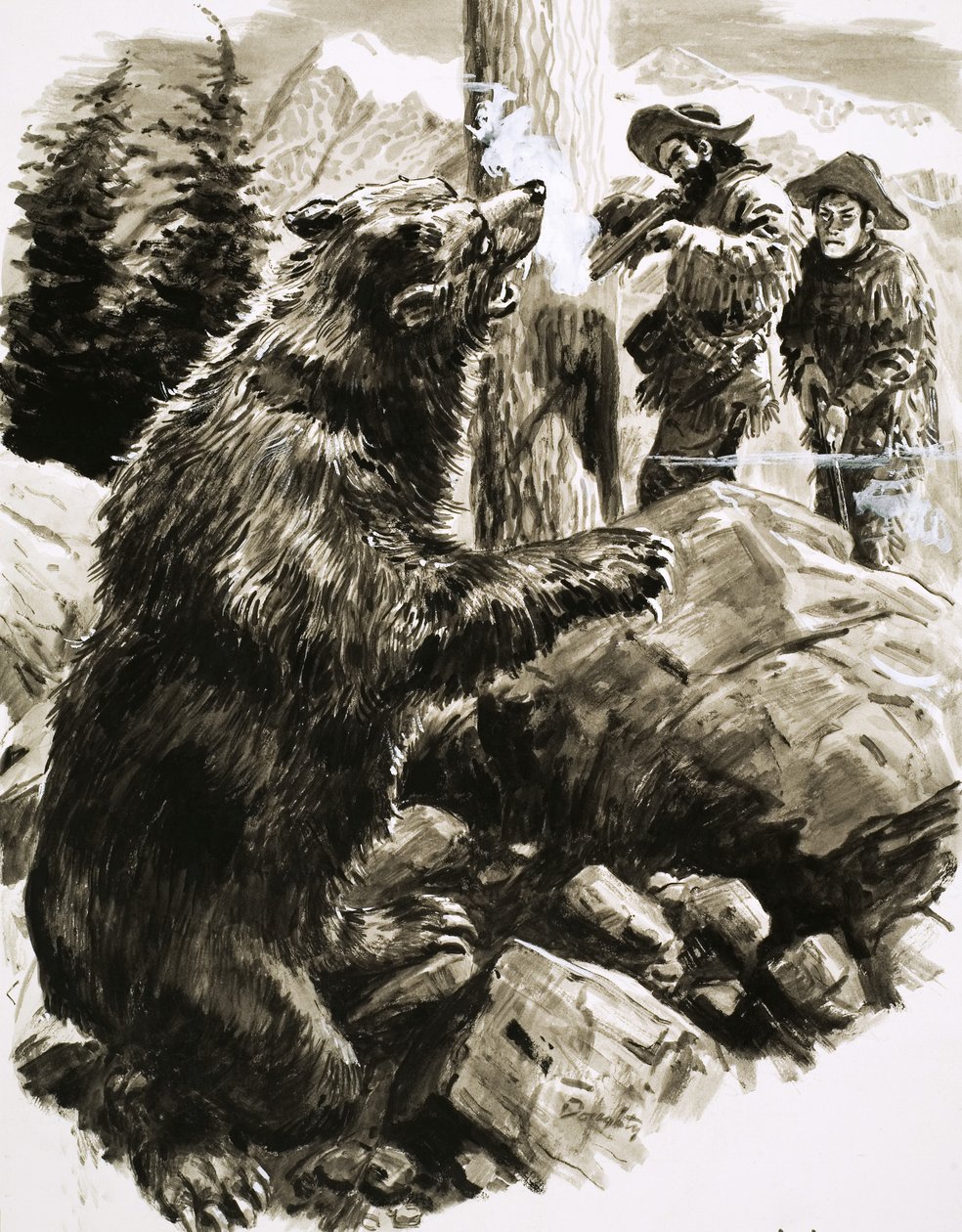 American Grizzly Bear Being Shot by Trappers by C.L. Doughty
