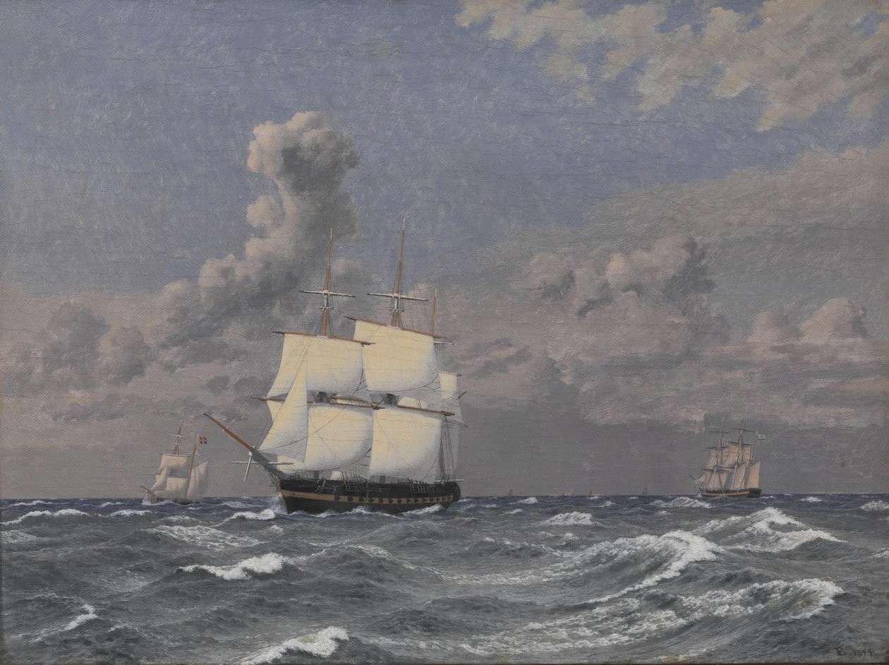 A Frigate and Some Other Ships Cruising by Christoffer Wilhelm Eckersberg