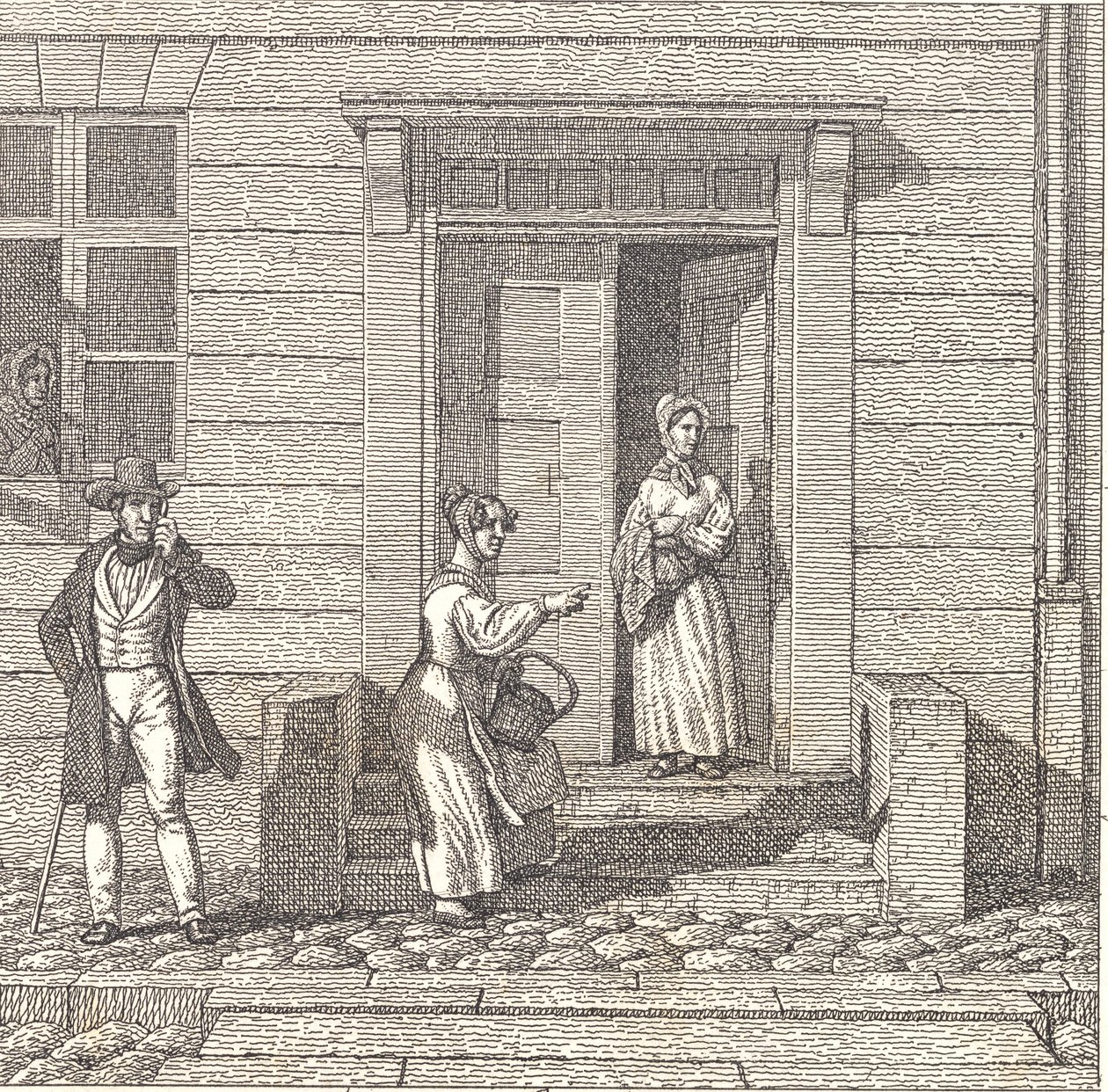 Street Scene, Two Girls, a Gentleman and a Woman Looking at Something by Christoffer Wilhelm Eckersberg