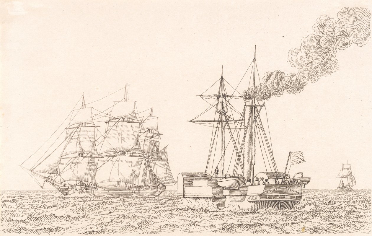 Paddle Steamer and Sailing Ship by Christoffer Wilhelm Eckersberg