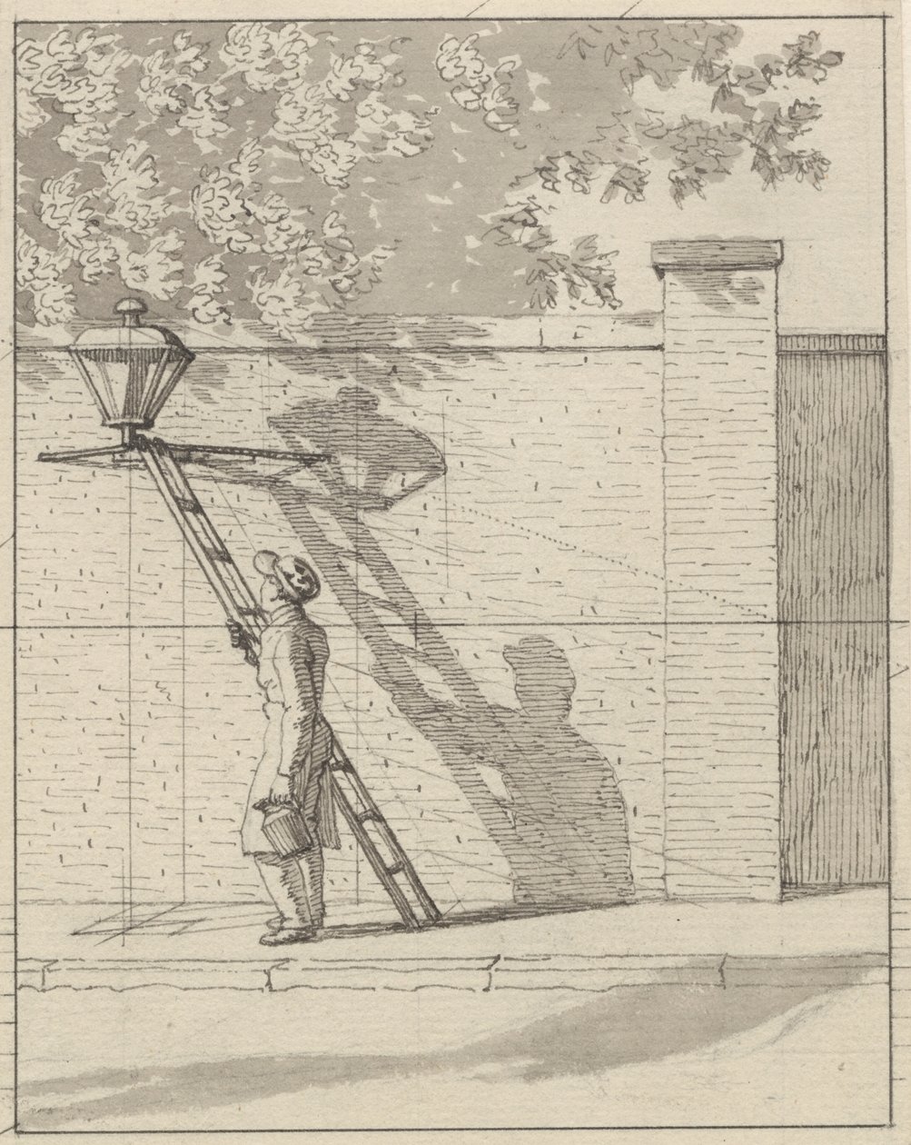 Linear Perspective as Applied in Painting - Plate VI. The Street Lamp on the Garden Wall, Daylight by Christoffer Wilhelm Eckersberg