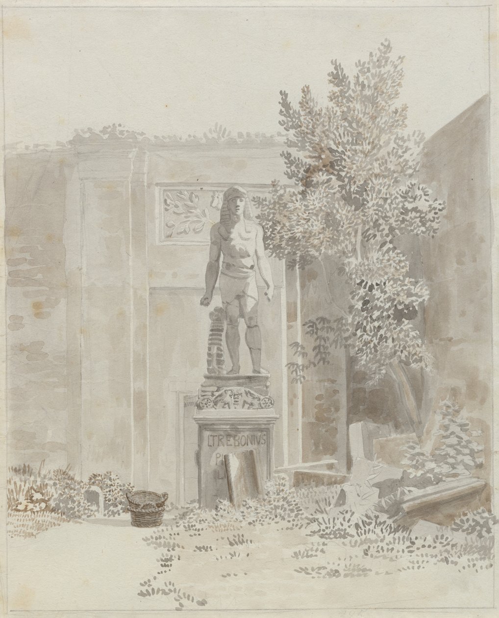 Roman Antique Statue in Egyptian Style, Probably in the Garden of Palazzo Barberini by Christoffer Wilhelm Eckersberg