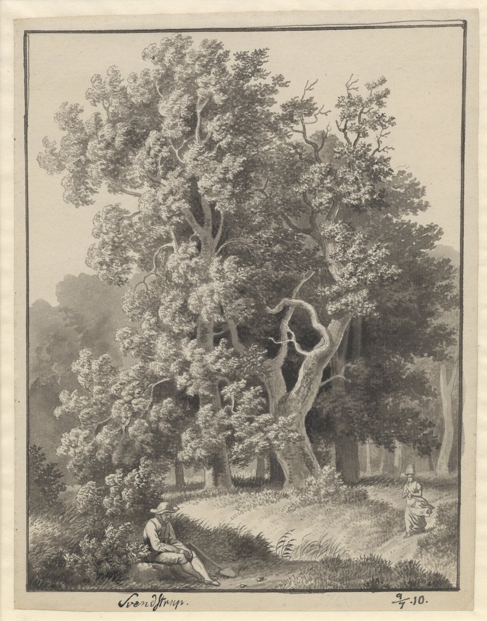 Forest Scene at Svendstrup with a Couple of Figures, Foremost a Seated Man with a Spade by Christoffer Wilhelm Eckersberg