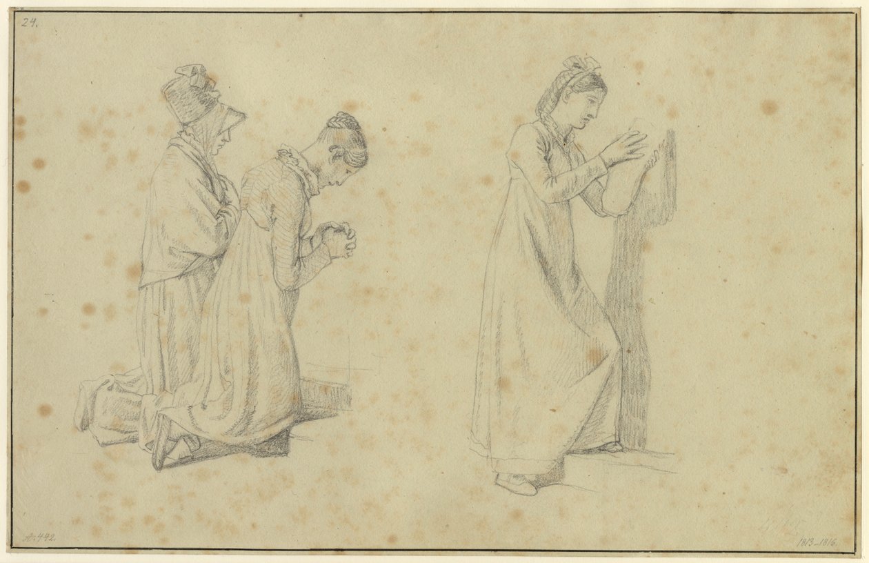 Study of a Standing and Two Kneeling Female Figures by Christoffer Wilhelm Eckersberg