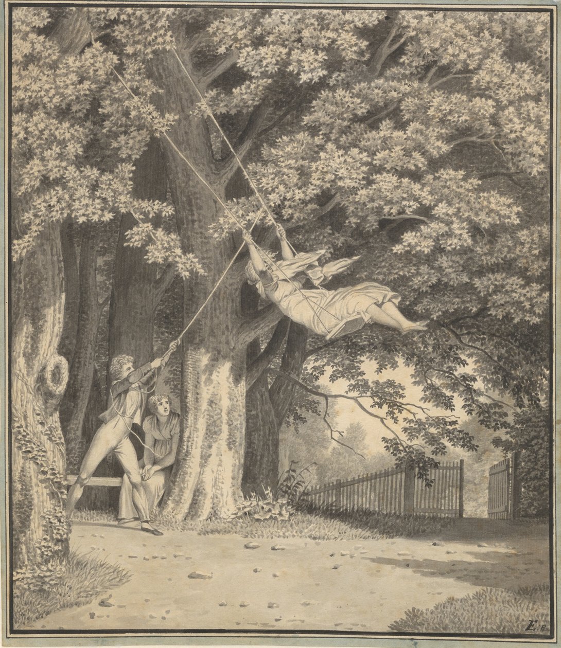 The Woodlands by Skjoldnæsholm with a Young Man Who Swings a Young Girl by Christoffer Wilhelm Eckersberg