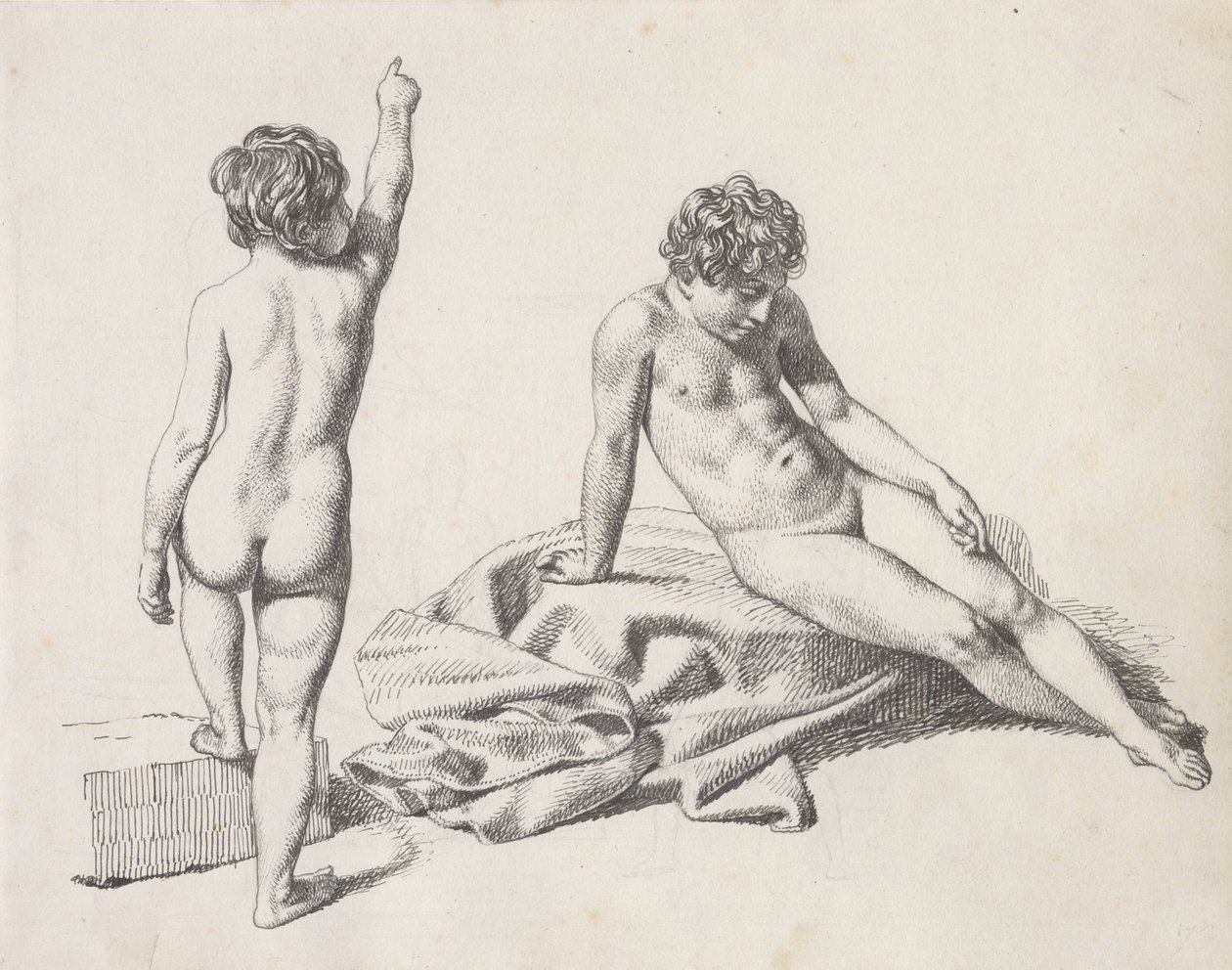 Two Naked Little Girls, One Sitting Seen from the Front, the Other Standing Seen from the Back by Christoffer Wilhelm Eckersberg