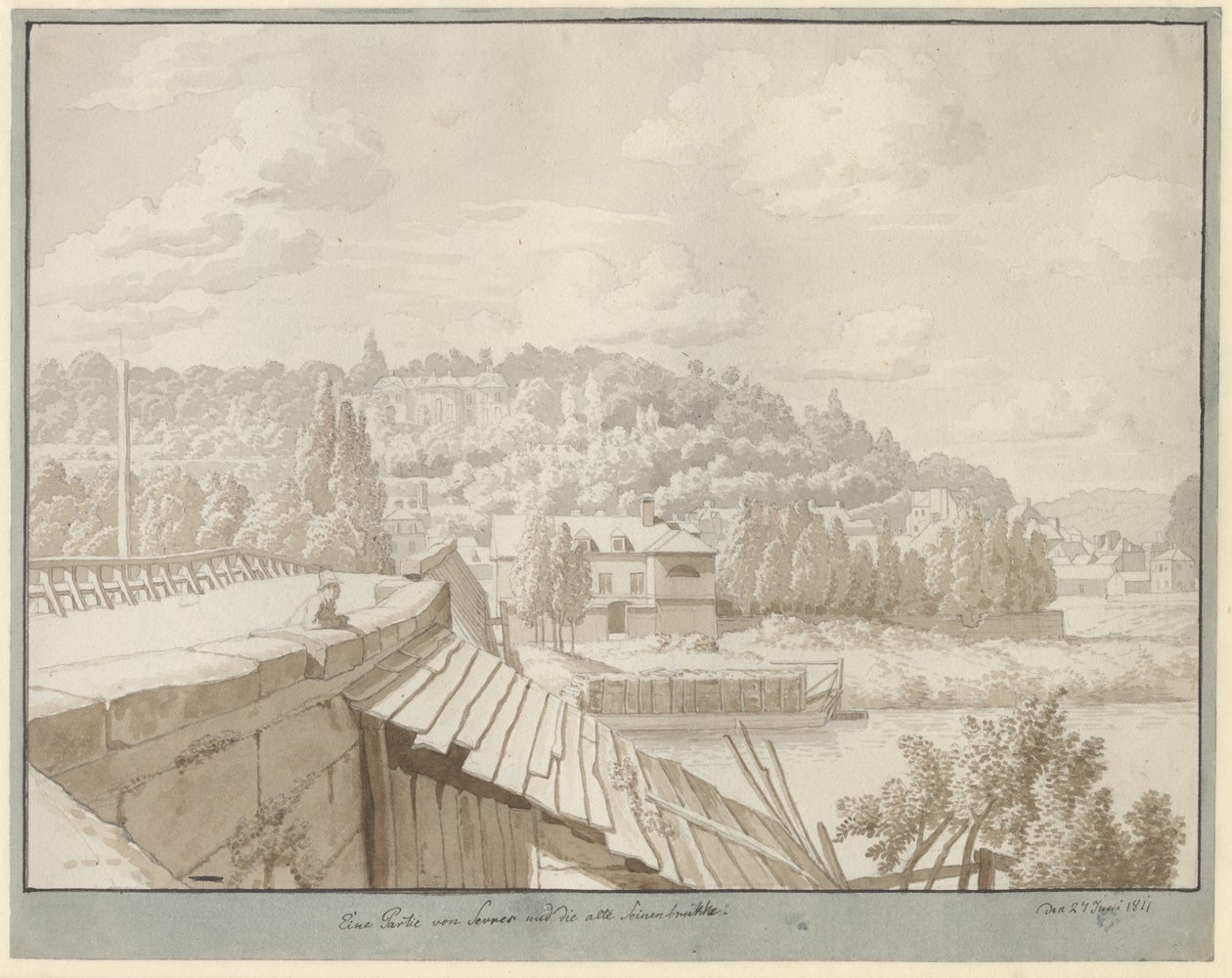 View from Sevres of the Old Seine Bridge with the Park in Saint Cloud in the Background by Christoffer Wilhelm Eckersberg