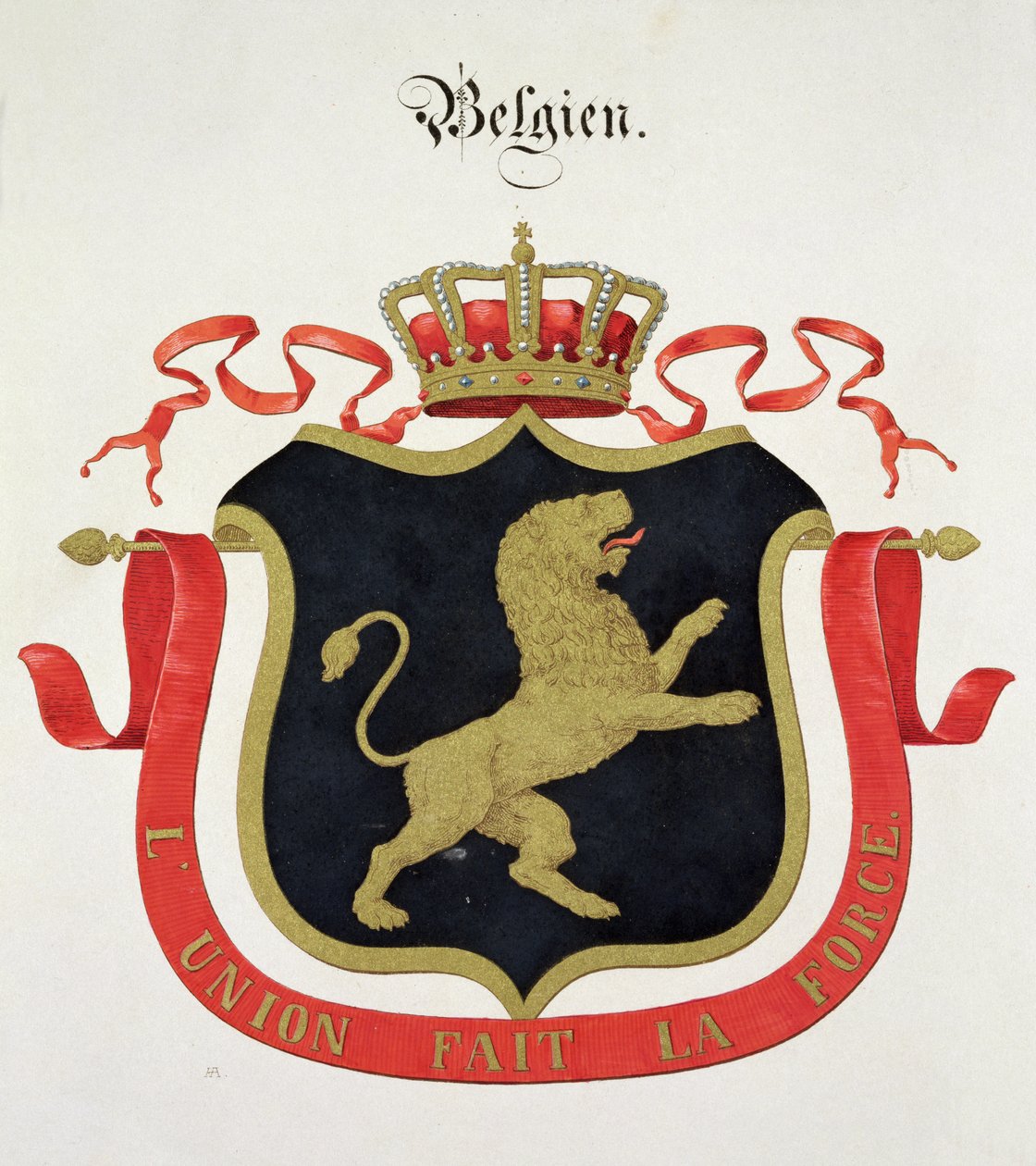 Arms of the Belgian Royal Family, from a collection of watercolours published in Germany by C. Hildebrandt