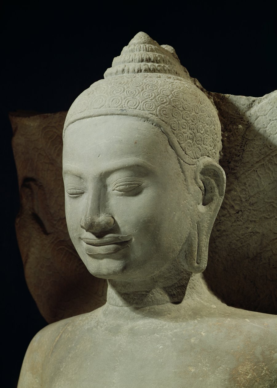 Buddha in Meditation on the Naga King, Mucilinda (detail) by Cambodian School