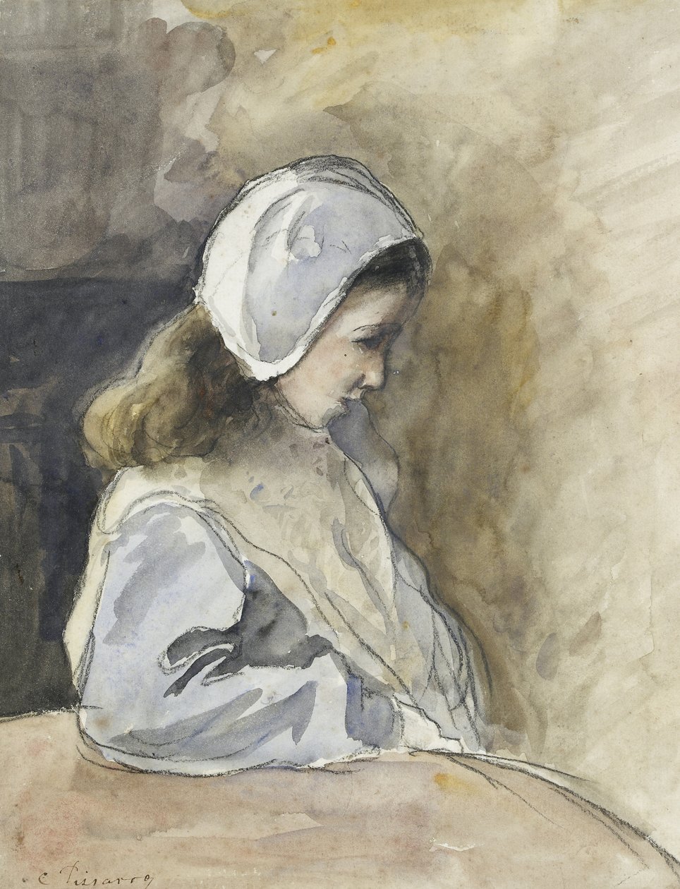Jeanne-Rachel Pissarro seated at a table by Camille Jacob Pissarro