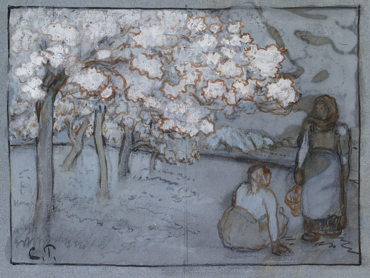 Compositional Study of Two Female Peasants Conversing in an Orchard by Camille Jacob Pissarro