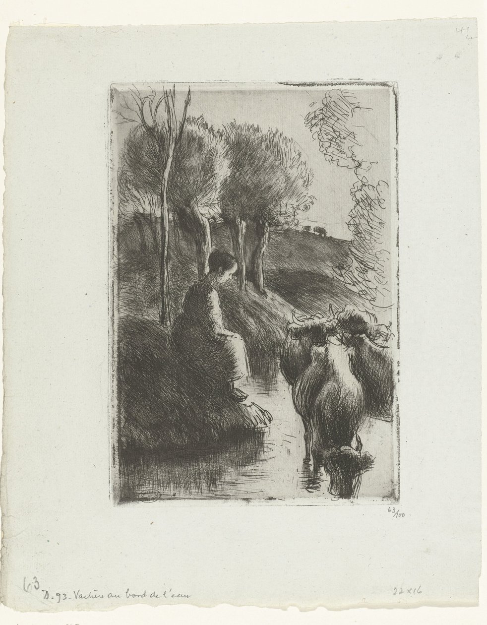 Shepherdess with Cows by the Water by Camille Jacob Pissarro