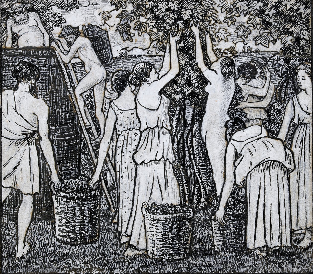 Grape Harvest, Compositional Study for an Illustration to 