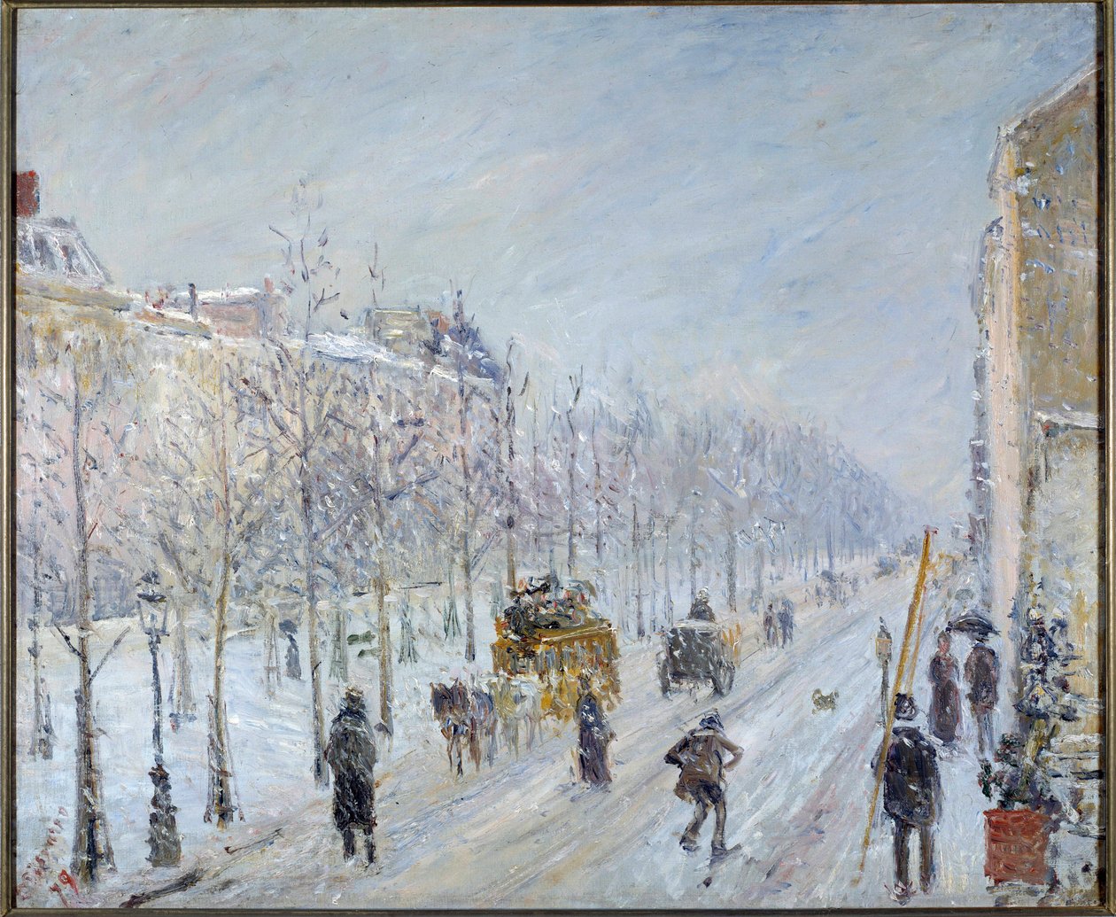 Parisian Boulevard with Snow by Camille Pissarro