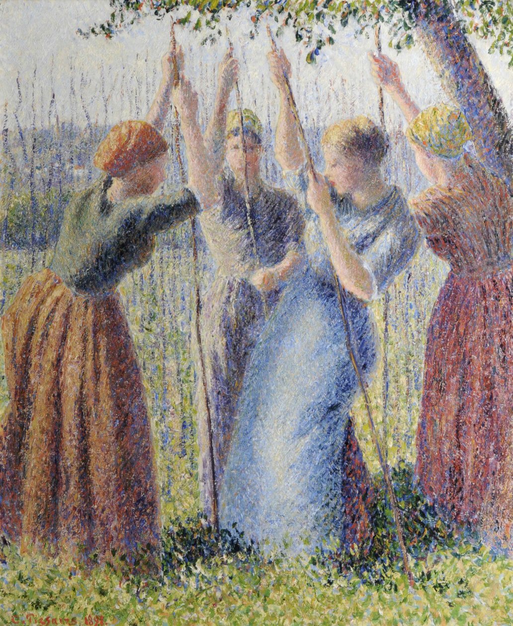 Peasant Women Planting Stakes by Camille Pissarro