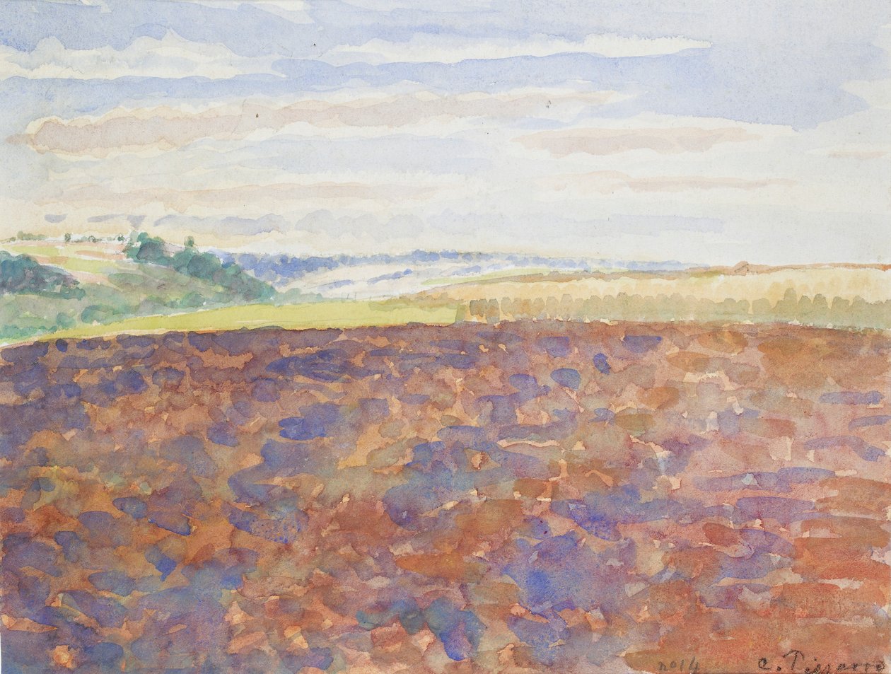 Study of a landscape with a ploughed field, Eragny-sur-Epte, c. 1886-1890 by Camille Pissarro