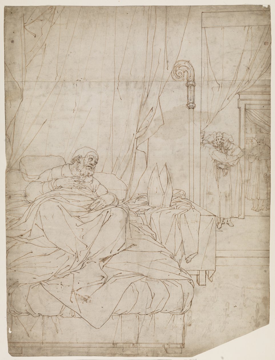 Bedridden Pope Listening to Conversing Men in an Adjacent Room by Camillo Procaccini