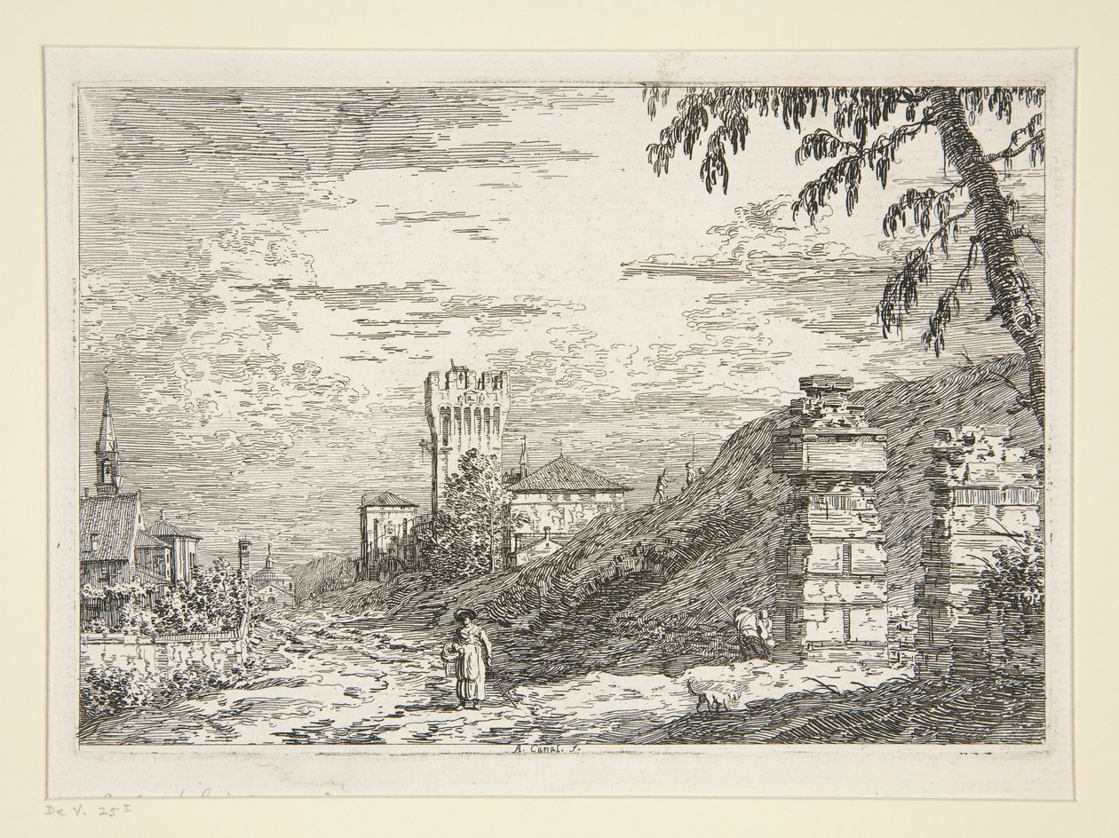 Landscape with Tower and Two Ruined Pillars, from the series Views by Canaletto (Giovanni Antonio Canal)