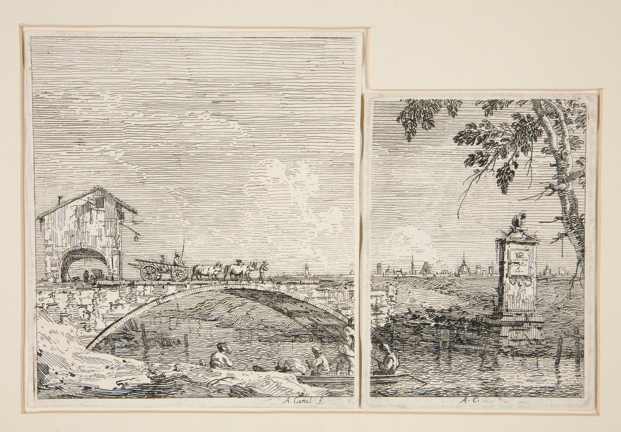 The Wagon Passing over a Bridge and The Little Monument, from the series Views by Canaletto (Giovanni Antonio Canal)